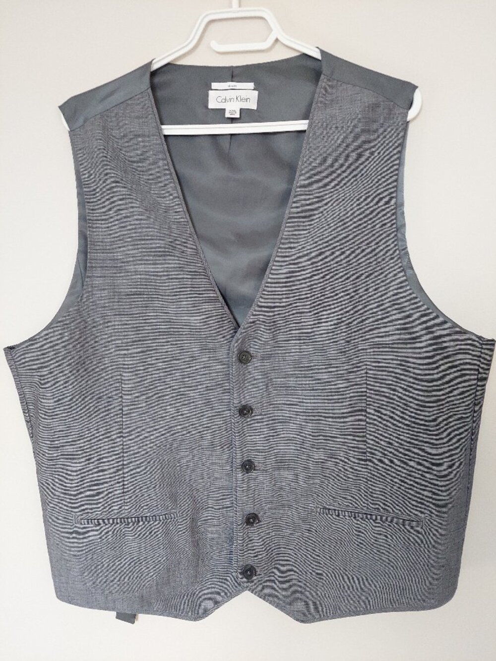 Calvin Klein Men's XXL Waistcoat Vest Slimfit Gray Cotton Ramie Crisp